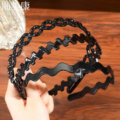 Haimeikang 1pc Fashion Wave Mens Women Unisex Plastic Resin Black Wavy Hair Hoop Band Sport Headband Hair Accessories Headdress