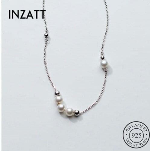 INZATT Real 925 Sterling Silver Bead Pearl Choker Necklace For Fashion Women Wedding Fine Jewelry Bohemian Accessories Gift