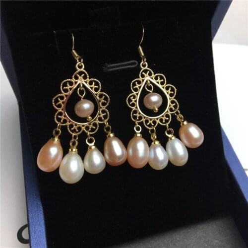 Classical Real Freshwater 6-7MM Pearl Earrings Gold Plated Drop Earrings Nice Party Wedding Women Women Gift 10 pairs/lot