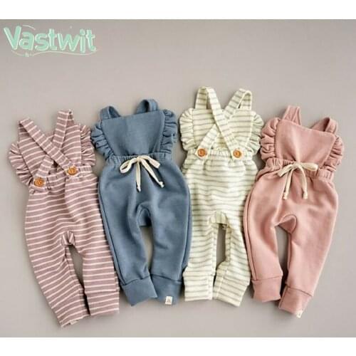 Newborn Baby Girl Boy Backless Striped Ruffle Romper Overalls One-Pieces Jumpsuit Clothes Baby Clothing Toddler Kid Costume 0-3Y