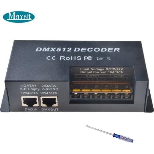 Maykit 3 Channels*10A DMX 512 LED RGB Controller Decoder use for DC12-24V RGB LED lamps