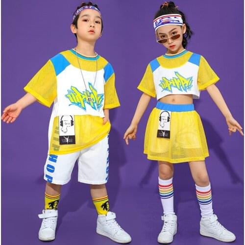 Ballroom Hip Hop Dance Costumes For Kids Short Sleeve Tops Hiphop Suit Boys Street Dance Wear Girls Jazz Stage Outfits DN8166