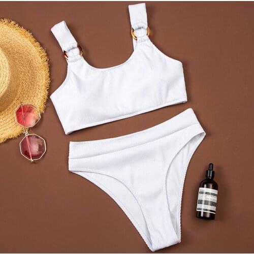 Sexy High Cut Swimwear Women Solid Black White Push Up Padded Bikini Brazilian Beach Bathing Suit High Waist Swimsuit Biquini