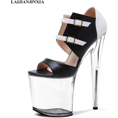 LAIJIANJINXIA New 20 CM Super High Heels Fish Scale Pattern Platform Sandals Women Sexy Fetish Pole Dance Shoes Nightclub Pumps