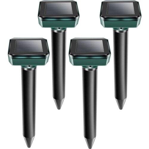 LBER Mole Repellent, 4 Pack Ultrasonic Animal Repellent Solar Powered Gopher and Vole Chaser Humane Rodent Repellent