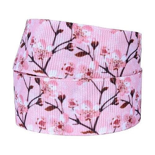 FLRA Ribbon (50yards/lot) Wholesale pink sakura printed grosgrain ribbon