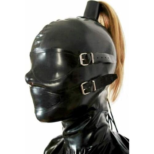 Natural Latex Rubber Full Enclosure Hood Unisex Mask for Party Bodysuits Wear