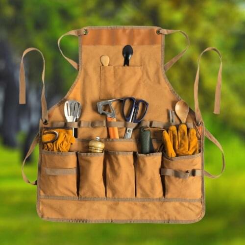 Multifunctional Tool Apron Woodworking Apron Durable Goods Heavy Duty Waxed Unisex Canvas Work Apron Waterproof Apron For Tools