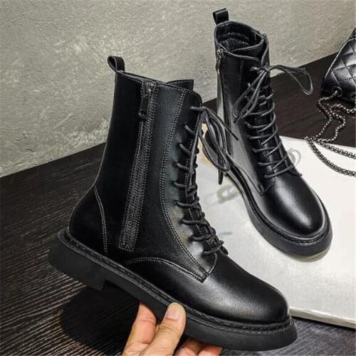 Fashion Ankle Boots Winter Ankle Boots Pu Leather Women Boots Work Shoes Round Toe Lace-Up Women Shoes Black Boots