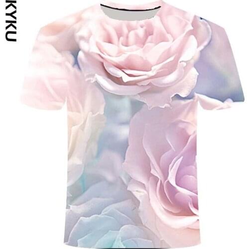 KYKU T-shirt Mens Summer T-shirt Fun Rose Flower 3D T-shirt Chinese Style T-shirt Streetwear Graphic T-shirt Mens T-shirt