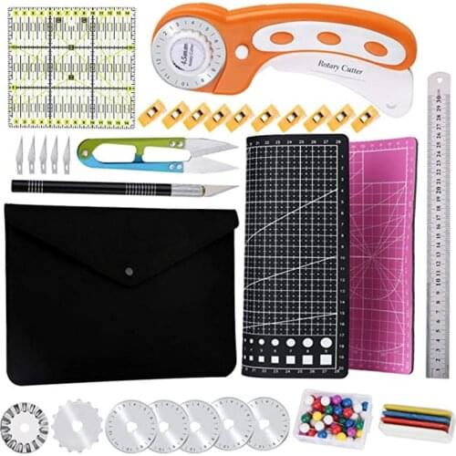 Nonvor Rotary Cutter Knife Patchwork Ruler Cutting Mat Fabric Leather Craft Quilting DIY Sewing Pins Tools with Storage Bag