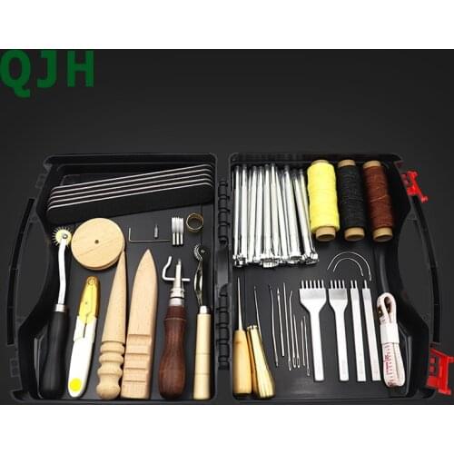 45PCS Leather Craft Tools Kit Hand Sewing Stitching Punch Carving Work Saddle Set Professional Leather craft Accessories