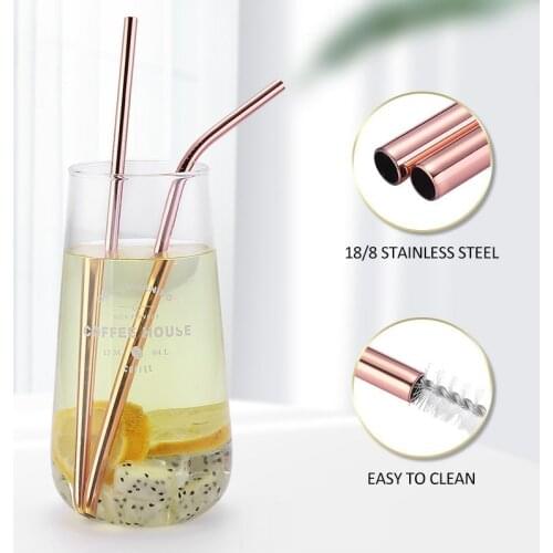 Stainless Steel Straw Set Reusable Titanium-plated Metal Multi-color Metal Beverage Straws With Cleaning Brush And Storage Bag