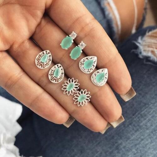 Vintage Geometric Stud Earrings Set For Women Girls 2019 Fashion Bead Stone Flower Small Earrings fashion Jewelry