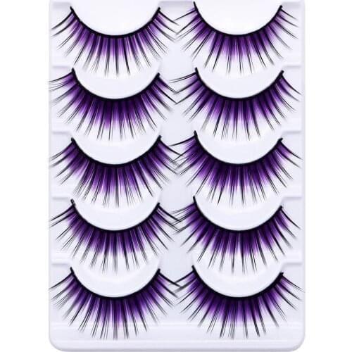 5Pairs Color False Eyelashes Long Thick Fake Eye Lash Makeup Stage Party Makeup Red Brown Blue Purple False Eyelashes Extension