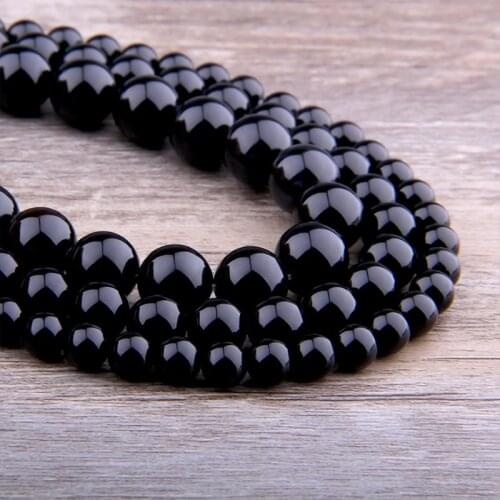 Natural Black Agat Beads Onyx Chalcedony Loose Beads Necklace Bracelet / Necklace / Jewelry Making Wholesale Strand 15