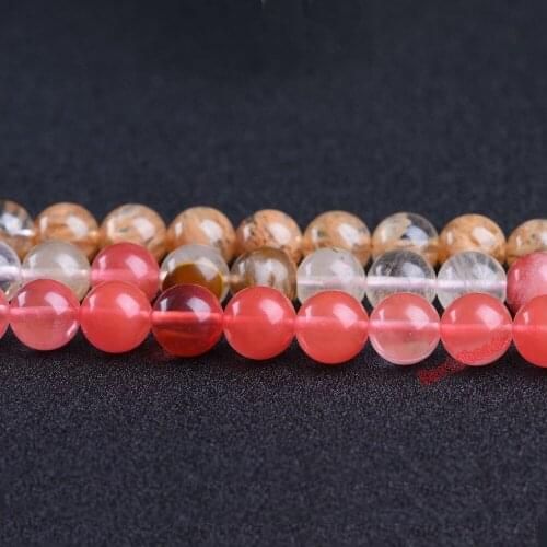 Natural Stone Smooth Pink Watermelon Tourmaline Cherry Citrines Quartz Loose Beads 6 8 10 12 MM Pick Size For Jewelry Making