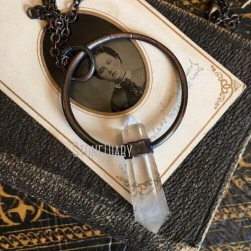 NM35278 Clear Quartz Crystal Necklace Gypsy Large Healing Crystal Pendant Double Terminated Wand Gothic Statement Jewelry