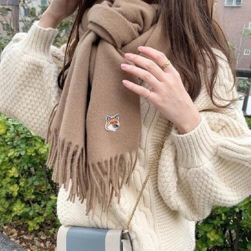 Little Fox Emberoidery Fringed Casual Keep Warm Women Scarf