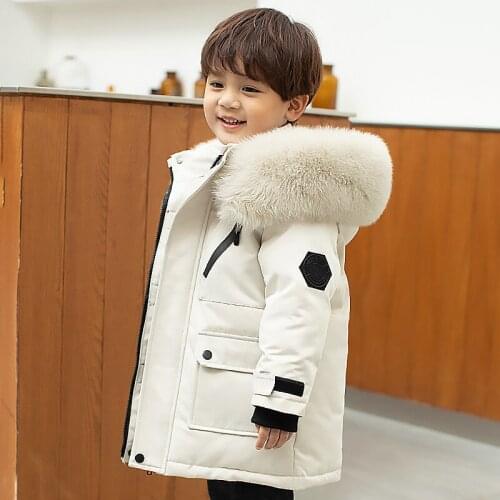 -30 Children Winter Hooded Coat Thick Warm Long Down Jacket For Boy Parka Kids clothes Teen clothing Outerwear snowsuit 2-12 Yrs