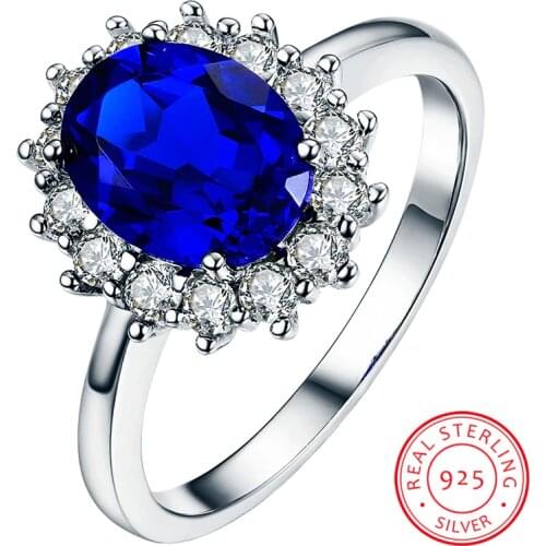 Luxury Female Natural Blue Sapphire Stone Ring Real Solid 925 Sterling Silver Wedding Rings For Women Big Oval Engagement Ring