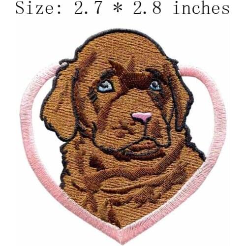 Pink heart dog 2.7"wide embroidery patch for kussens om te borduren/animals patch/romance