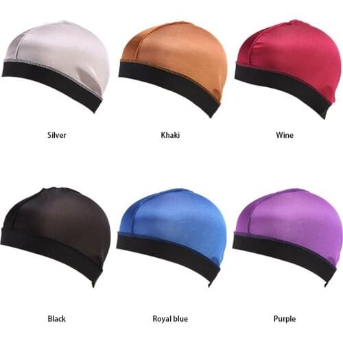 New Fashion Unisex silky Dome Cap Turban wide band stretchy wig cap Helmet Liner Biker Beanie Hat Womens Hat hair accessories