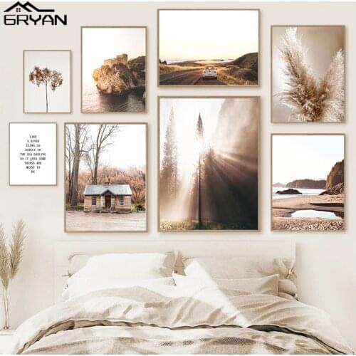 Nordic Desolate Landscape Wall Art Island Castle Canvas Picture Forest Light Sea Reed Prints Painting Lonely House Posters Decor