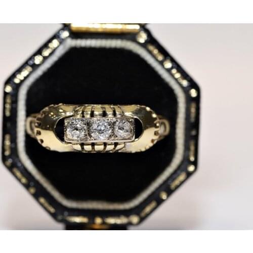Old Original Vintage 14k Gold Natural Diamond Decorated Pretty Ring