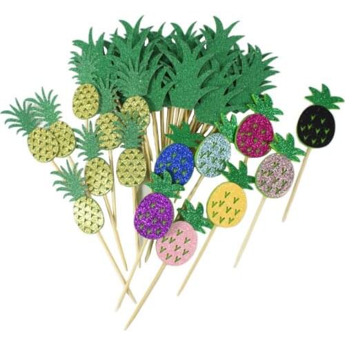 8/24pcs Pineapple Leaves Cake Toppers Non-woven Paper Cupcake Toppers Hawaii Party Decor Baking Birthday Party Supplies DGU38