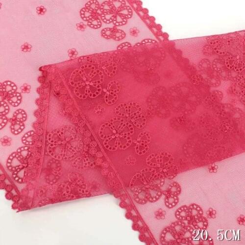 14Yards Rose Red Two Side Flowers Vintage Embroidered Lace Trim Mesh Tulle Fabric For Lingerie Underwear Bra Dolls Dress Decor
