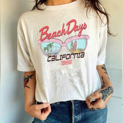 Vintage California 1986 Beach Days Printed Unisex Graphic Tees Summer Short Sleeve Funny Tops Plus Size O Neck Aesthetic Tshirts