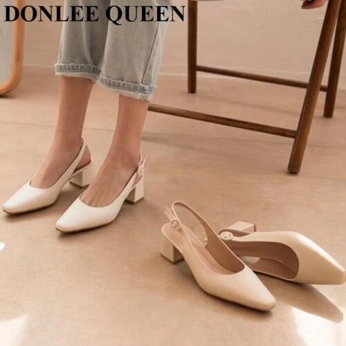 2020 Fashion Square High Heels Slingback Sandals Women Slip On Mules Shoes Women Shallow Female Pumps For Office Lady Work Shoes