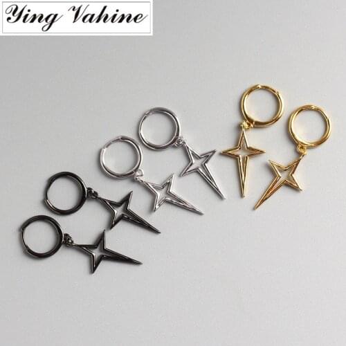 Ying Vahine Female Round Earrings 100% 925 Sterling Silver Crossed Star Stud Earrings for Women boucle d'oreille femme 2019