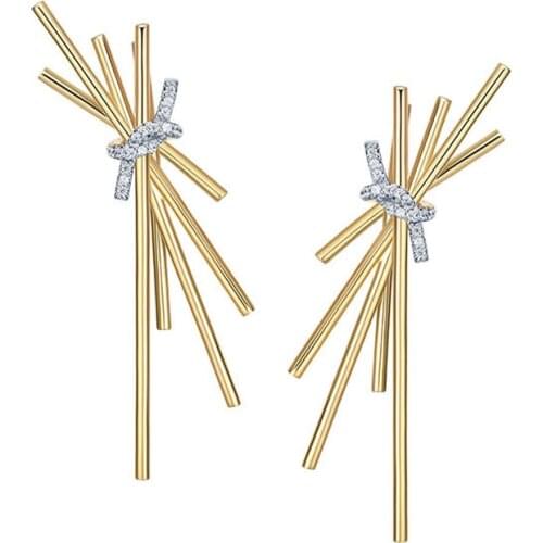 SLJELY Fashion 925 Sterling Silver Gold Color Italian Pasta Design Earrings Micro Cubic Zirconia Spaghetti Earrings for Women