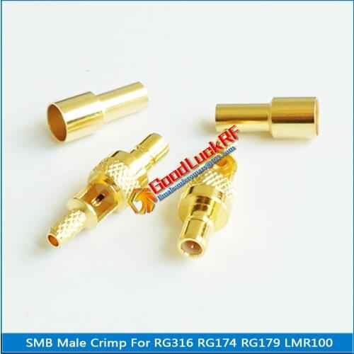 1X Pcs High-quality RF Connector Socket SMB Male Jack Window Crimp for RG316 RG174 RG179 LMR100 Cable Plug Gold Plated Coaxial