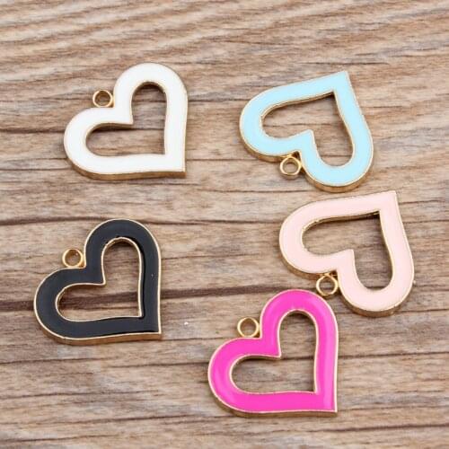 10pcs enamel large hollow love heart charms pendant Handmade Jewelry Making Accessories for bracelet earrings necklace DIY