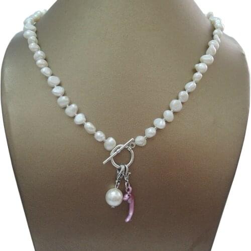 100% NATURE FRESHWATER PEARL NECKLACE,half round baroque 7-8 mm NICE PEACE,DOLPHIN,SPORT SHOES,HIGH-HEELED SHOES PENDANT