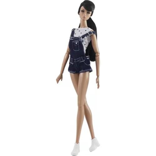 11.5" Fashion Sleeveless Polka-dot Shirt Denim Jeans Bib Pants For Barbie Doll Clothes Shoes 1/6 BJD Dolls Accessories Girl Gift