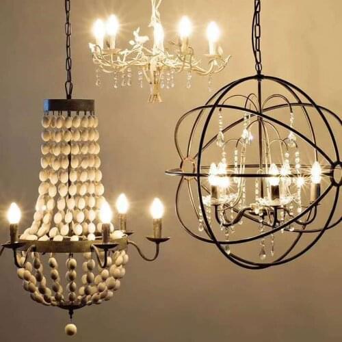 American retro wooden bead chandelier living room bedroom dining room decorative lamps window antique lighting