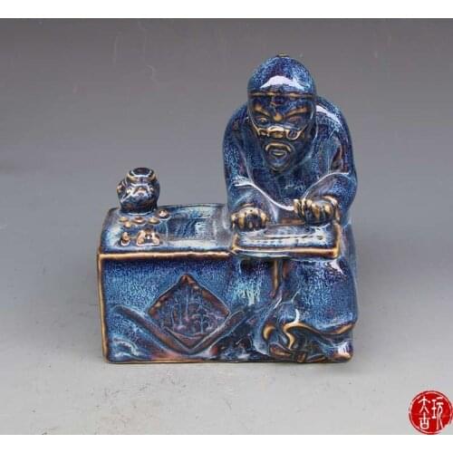 Antique QingDynasty porcelain pelple statue,blue glaze,accounting,Hand-painted crafts,Collection&Adornment