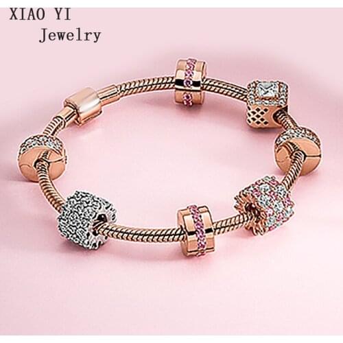 XIAOYI 2020 new S925 rose-color the most popular pink white forever heart diy bracelet suitable for women high quality gifts