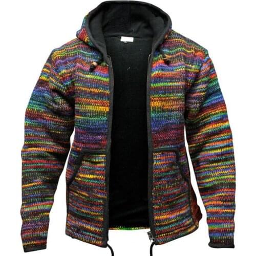 Цеплыня Men Jackets Casual Long Sleeve Ethnic Color Block Pocket Cardigan Hooded Coat Outwear Daily wear 2021