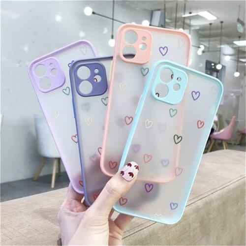 Candy Color Love Heart Phone Case For iPhone 11 Pro Max 12 Mini Pro Max X XR XS Max 7 8 Plus SE 2020 Clear Matte Hard PC Cover