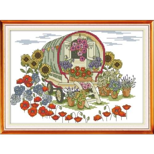 Flower Car Joy Sunday New Arrival DMC 11&14CT Printed and Unprinted Cloth Handmade Cross Stitch Kits For Home Decoration Gift