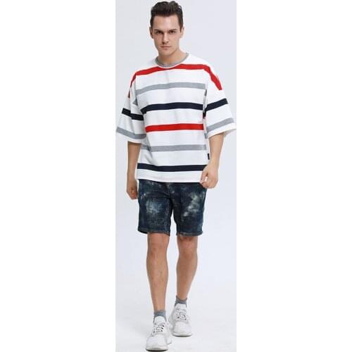 European Style Outdoor Stripe Men T-shirt Summer 2021 Plus Size Casual Loose T-shirt Sports Short-sleeve Tees Tops High Quality