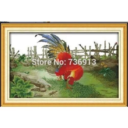 Printed Fabric Factory Shop Cross Stitch Kit Pretty Chicken Eating Free Shipping
