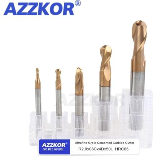 Milling Cutter Alloy Coating Tungsten Steel Tool Cnc Maching Hrc65 Ball Nose Endmills AZZKOR Top Milling CutterMachine Endmill