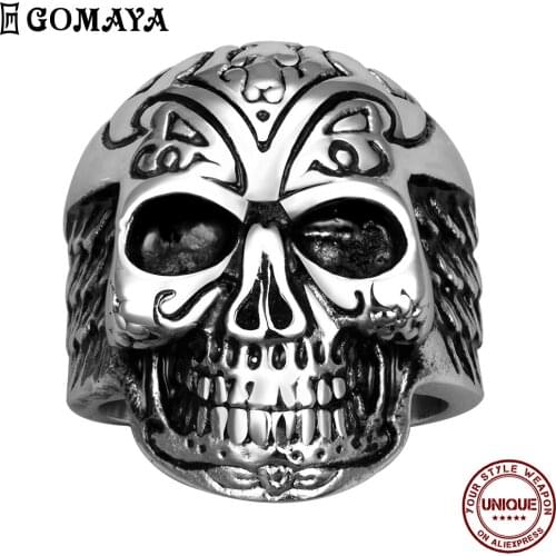 GOAMYA 316L Stainless Steel Rings Mysterious pattern Skull Gothic Rock Punk Vintage Ring For Men Trendy Party Jewelry Gift 2020