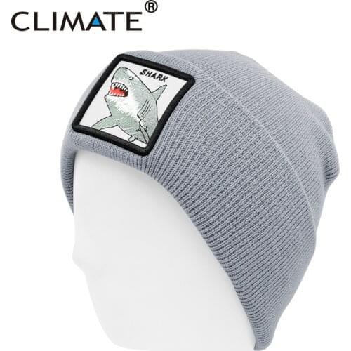 CLIMATE Shark Beanie Animal Cool Winter Hat Warm Beanie Gray Shark Winter Hats Winter Man Mens Beanie Animal Logo